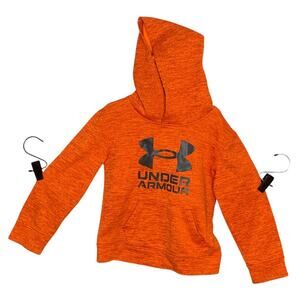 Under Armour Kids Hoodie Front Patch Pocket Pullover Logo Print Orange Size 6